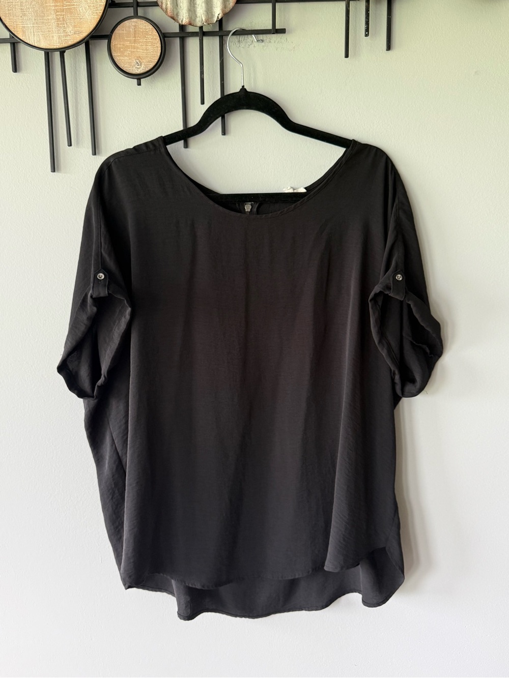 Maurices Black Roll-Tab Sleeve Blouse Size 1x
